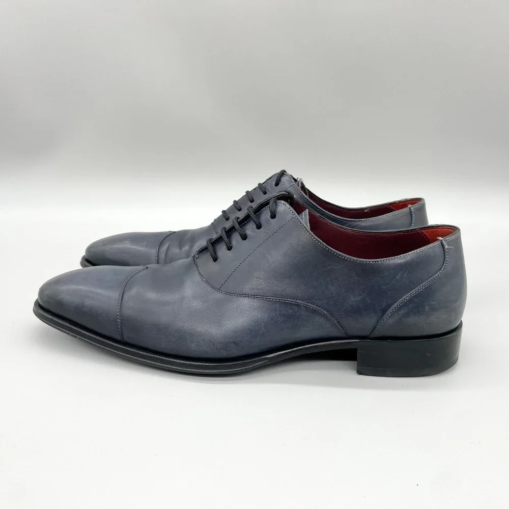 Mezlan Custom Mens 9.5M Cap Toe Oxford Navy Leather Derby Dress Shoes Preppy